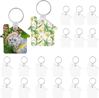 Framendino, 20 Pack Sublimation Keychain Blanks House Shaped MDF Double-sided Heat Transfer Key Chains for DIY Craft