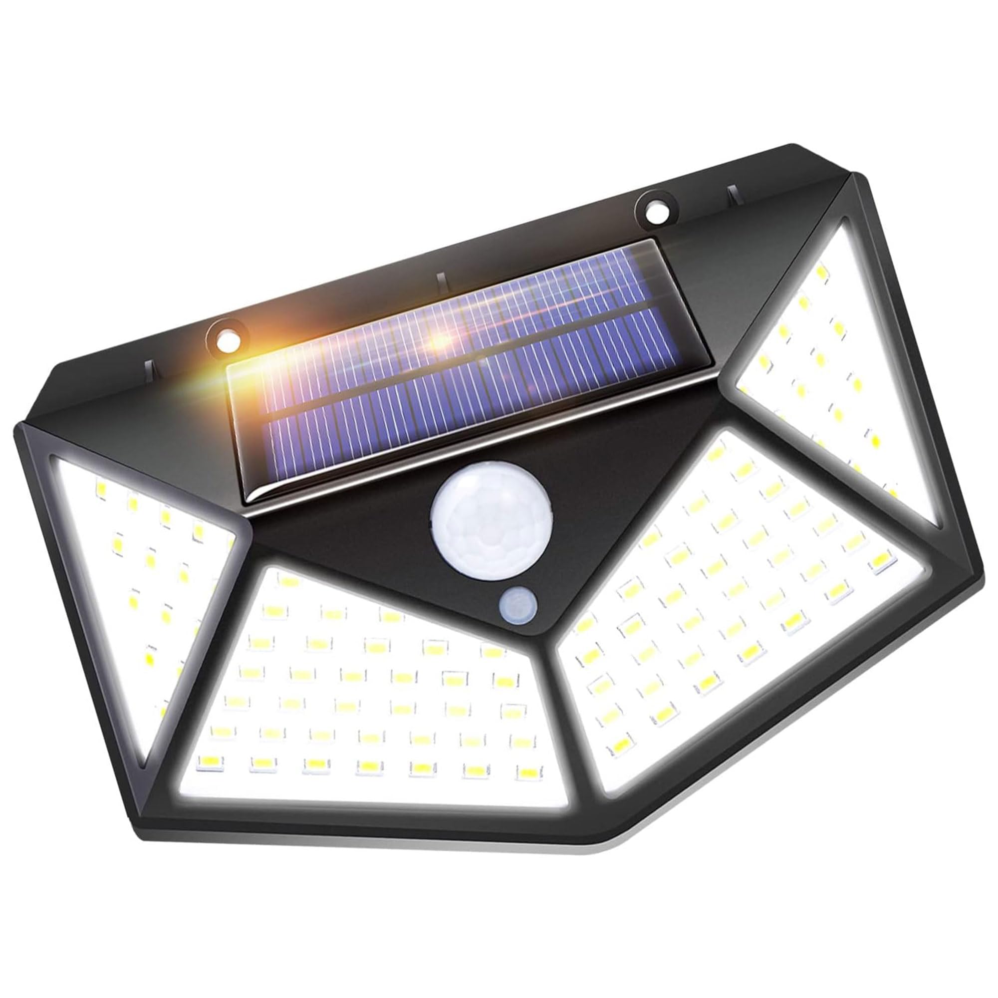 Solar Light Outdoor Garden, Fence Solar Lights 100 LEDs Wall Light, LED Floodlights, IP66 Waterproof Motion Sensor Outdoors Wall Light, 3 Lighting Modes (1 Piece)