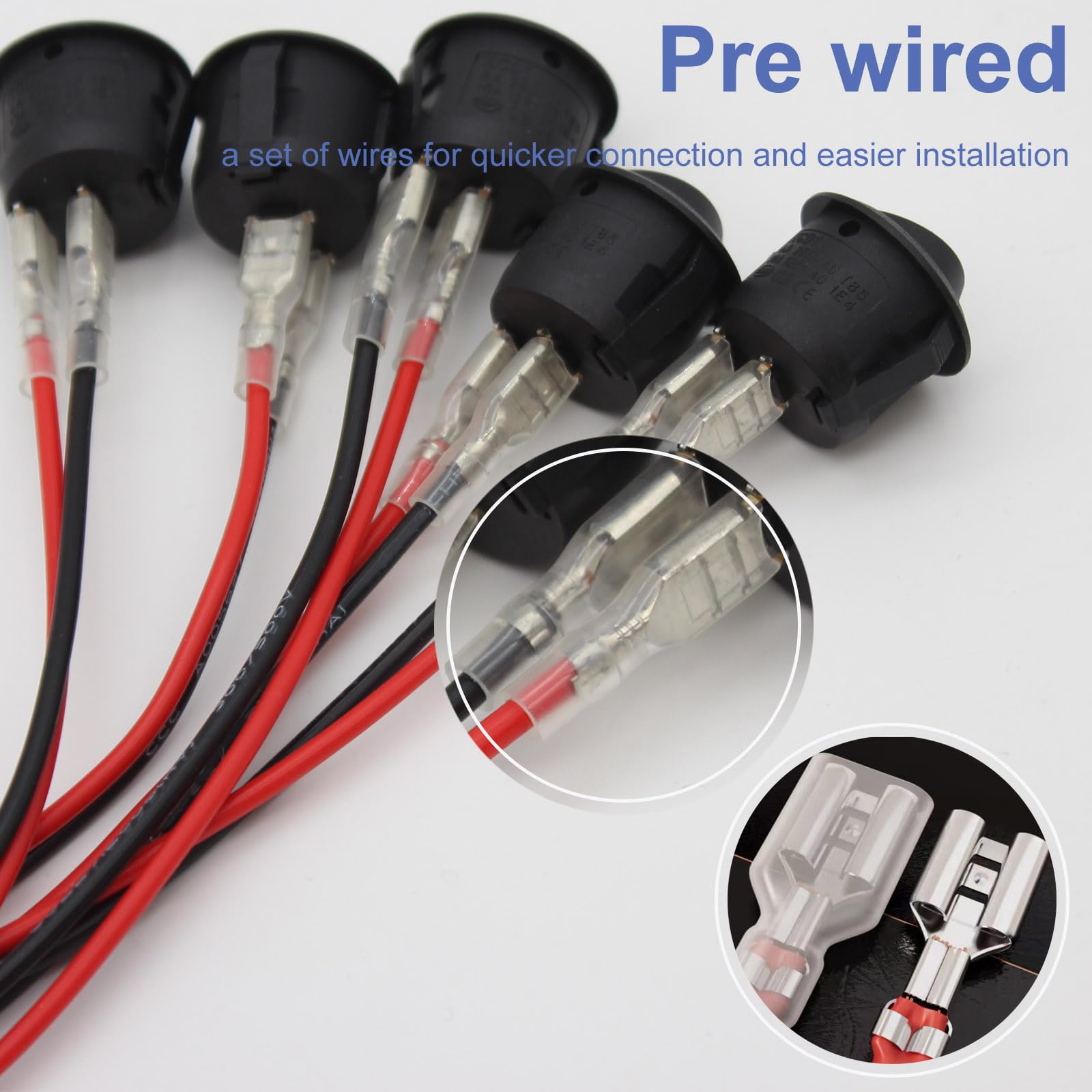 Toggle Switch 12V, ON Off Switch 2 Pin DC Rocker Switches with Wires SPST 20mm Round Button Electric for Car Automotive, 5 Pcs