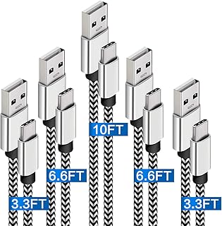 USB C Cable Fast Charging 3A 5-Pack (3.3/6.6/10FT) Nylon Braided USB Type C Cable Fast Charging Cord Compatible Samsung Galaxy S10 S9 S8 S20 Plus A51 A11,Note 10 9 8,Moto Z Z3,LG G7 G8,USB C Charger