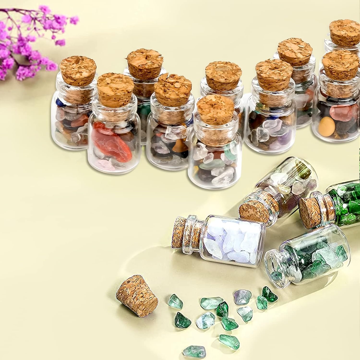 GOTRUST 25pcs Mini Glass Bottles With Cork for Crystals and Gemstones Healing Wishing Miniature 1ml Bottles for DIY and Crafts Decoration - Image 5