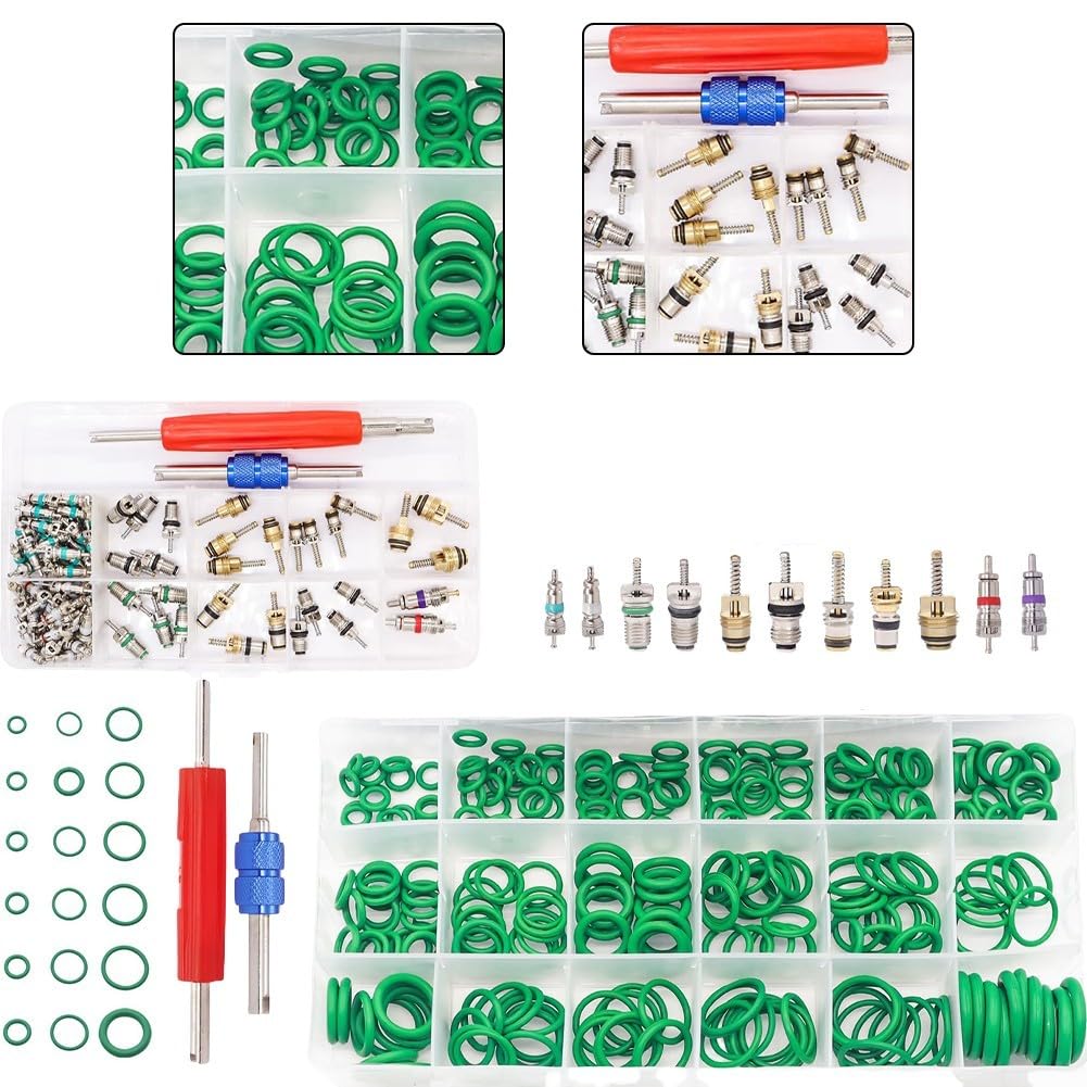Kit di 372 valvole per condizionatore d'aria per sistemi R12 e R134a - Include nucleo valvola in plastica e metallo, scatola portaoggetti organizzata (20 x 10 x 5 cm) per veicoli elettrici