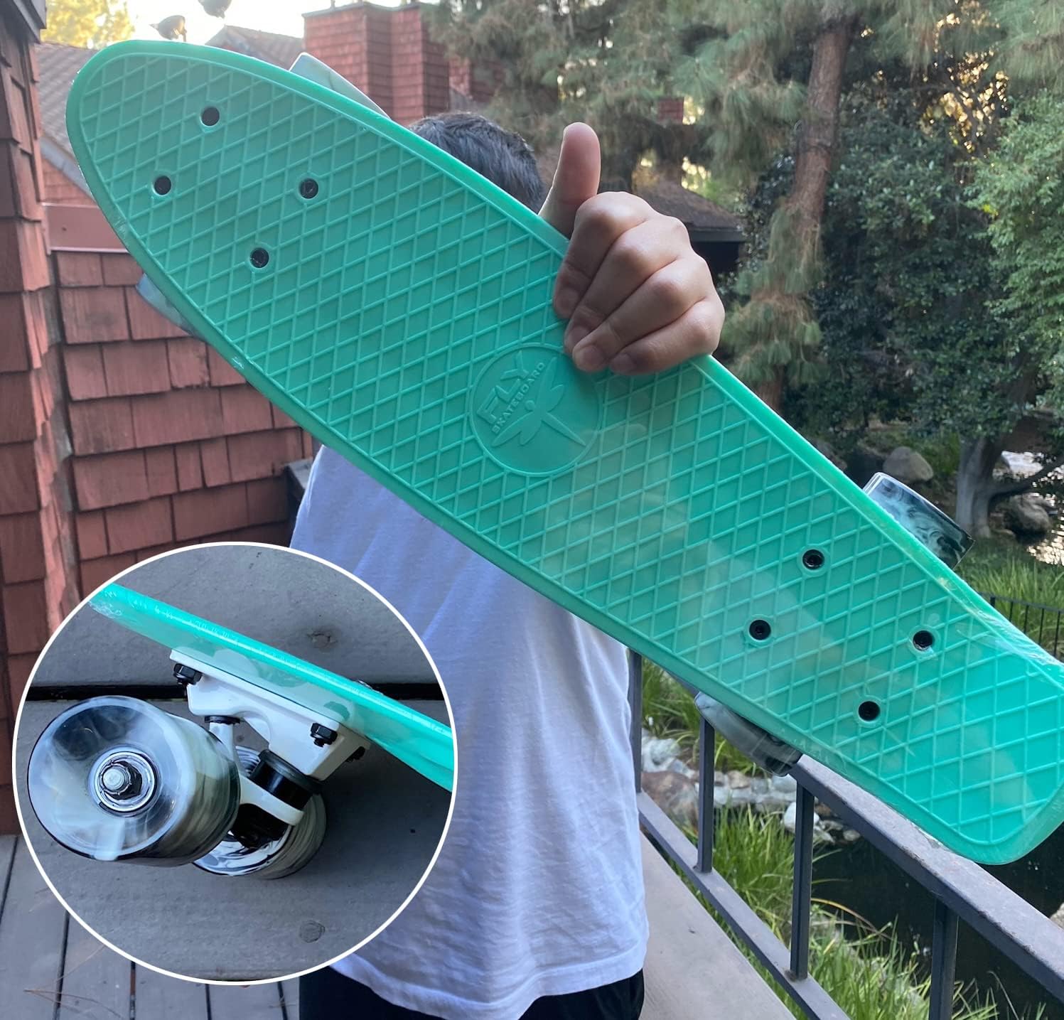 22" Mini Retro Cruiser Complete Skateboard Teal Green with Swirl Wheels, High End ABEC 7 Bearings Strong and Study, Perfect for Kids or Adults, Compact fit Inside Your Bag, No Assembling Required