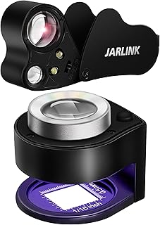 JARLINK 2 Pack 30X 60X Jewelers Loupe, Foldable Jewelry Magnifier with Bright LED Light, Desktop Loupe Magnifier with 3 LED Light and 3 UV Light for Gems, Jewelry, Coins, Stamps (Black)