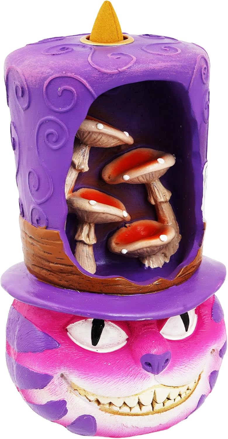 Fantasy Gifts Cheshire Cat Backflow Burner – 7 Inch Polyresin Fantasy Waterfall Décor Accent | Whimsical Cheshire Cat Tabletop Decoration for Themed Home & Meditation Spaces