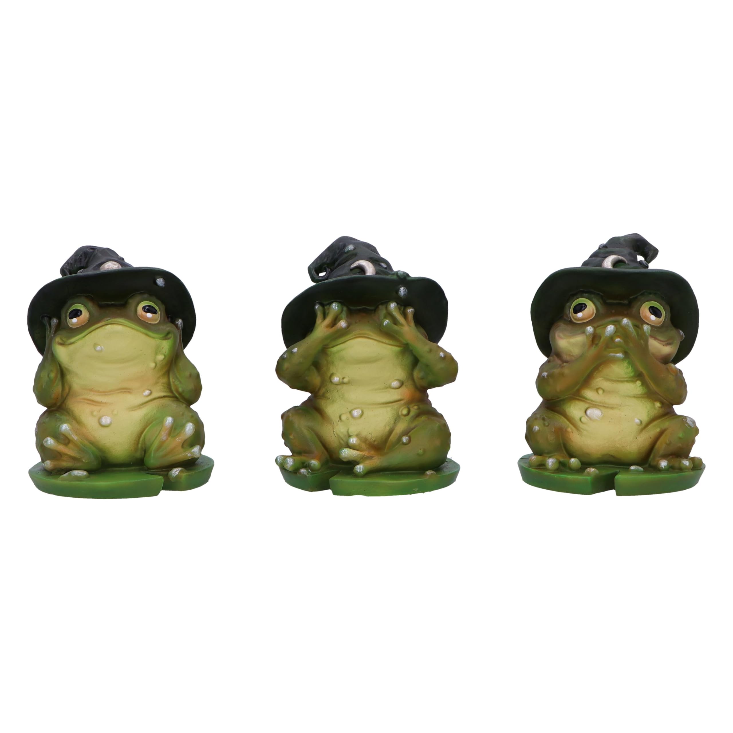 Set of 3 Witch Hat Toad Ornaments Hear See Speak No Evil Figurines Halloween