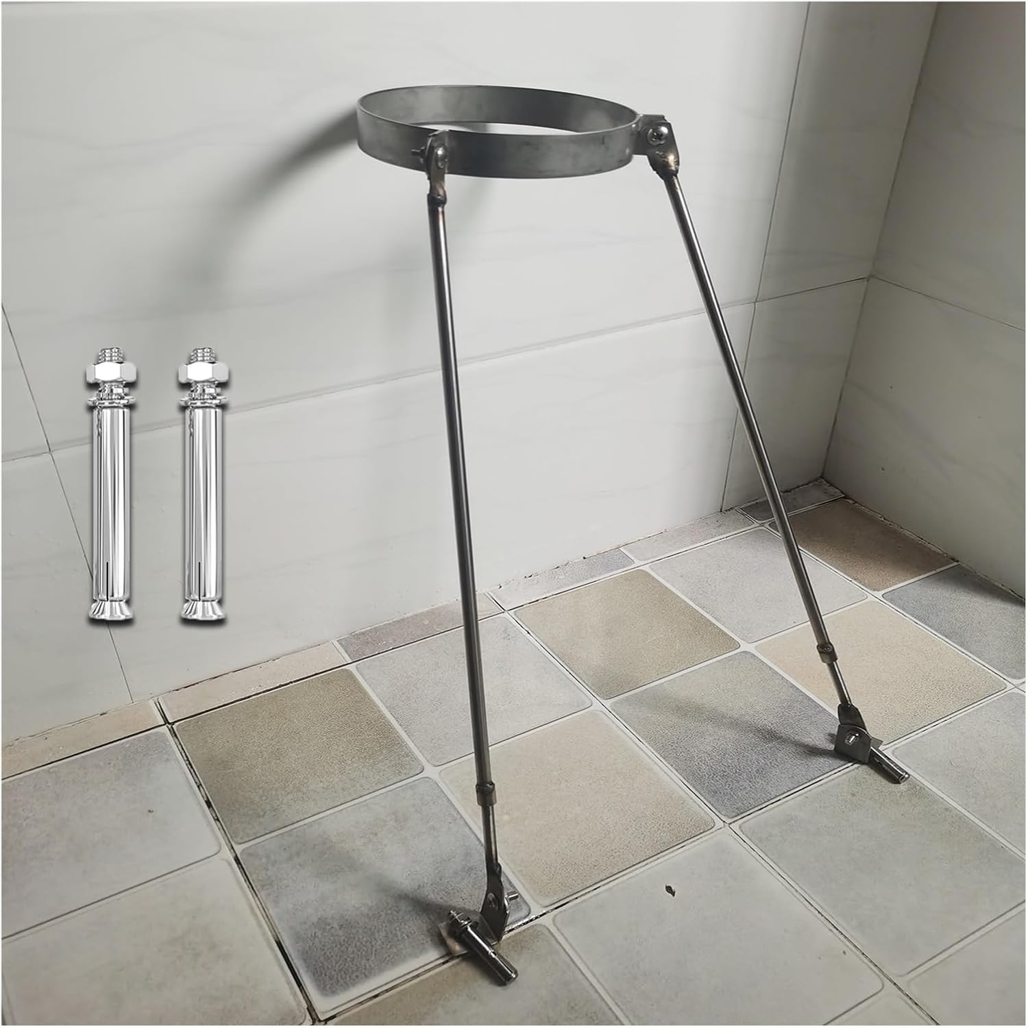 Stainless Steel Chimney Support Kit - 47.2" Adjustable Roof/Floor Mount Brace for Furnace Pipes, Includes Screws, 10cm (3.9") Hoop Diameter, Durable & Removable