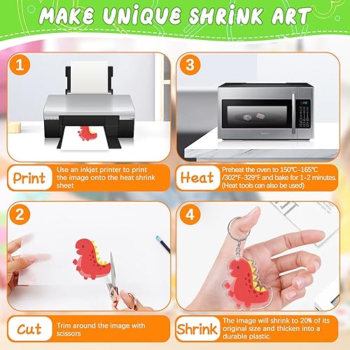 Miniatura 4 de Juego de 225 llaveros de hojas retráctiles imprimibles con 25 hojas de plástico retráctil imprimibles y 200 accesorios para impresora de inyección