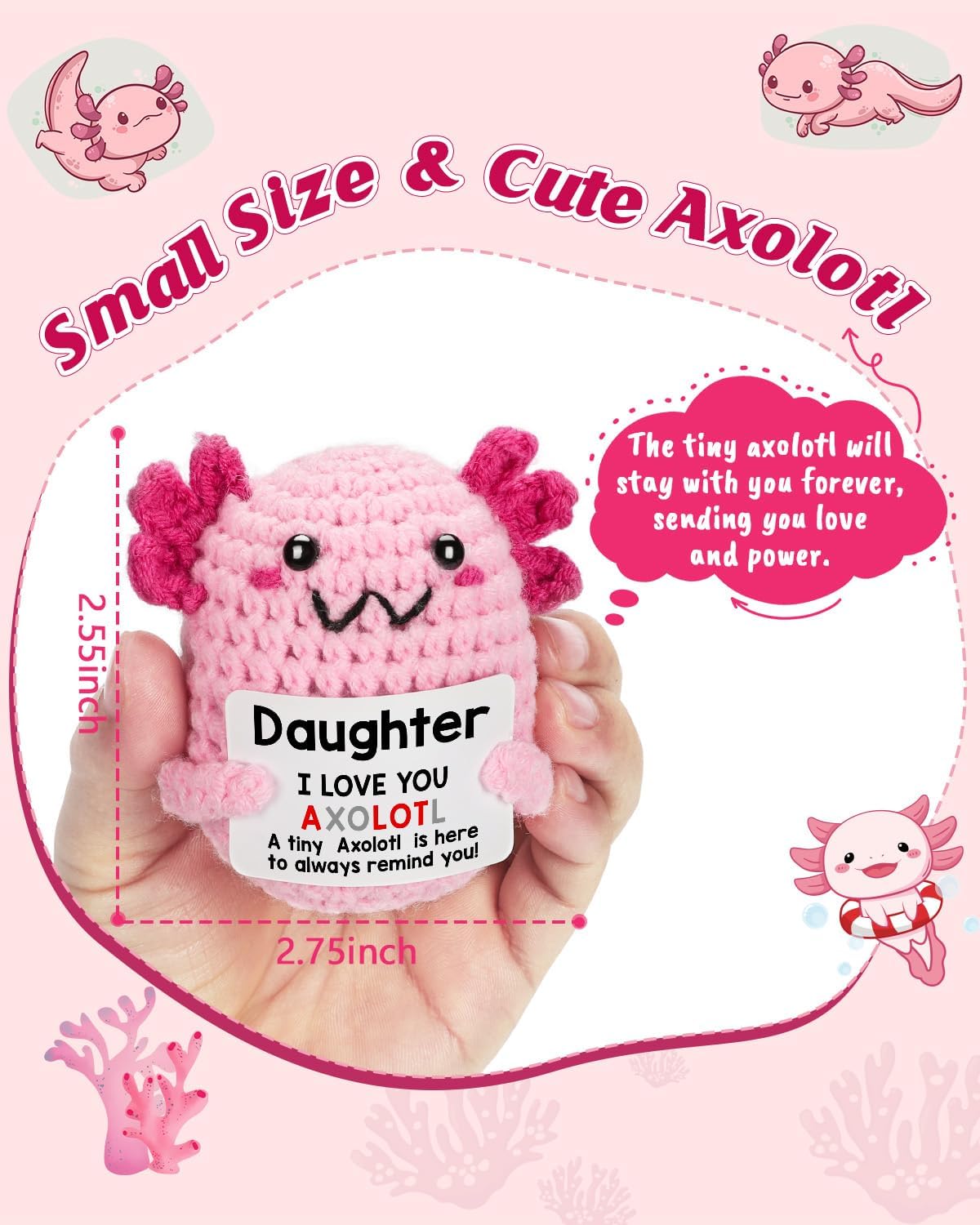 Daughter Gifts from Mom, Crochet Axolotl for Mothers Day, Teen Girl Trendy Stuff, Birthday Christmas Valentines Basket Stuffers for Tweens Kid