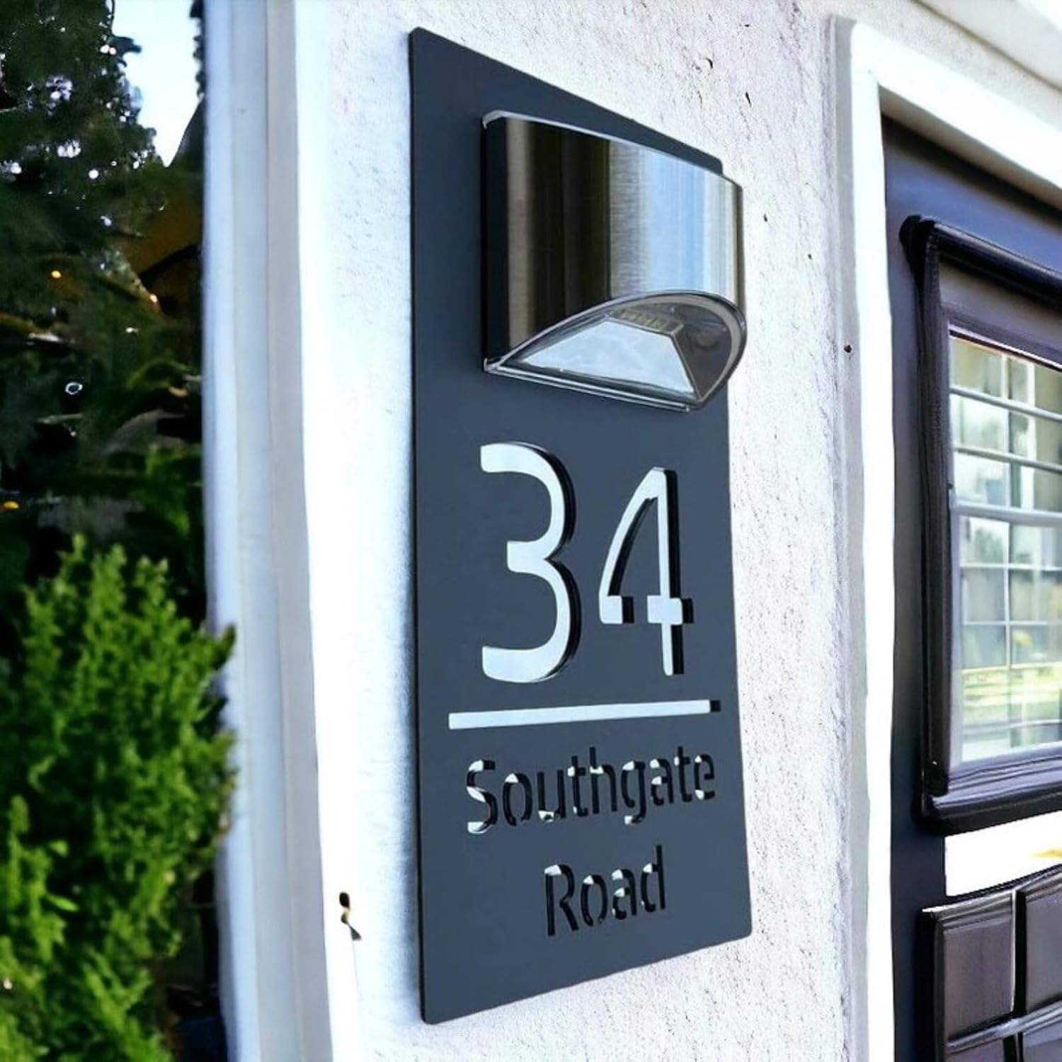 XEL Personalized Solar Modern Door Plaque,Address Plaque Lighted with Led,House Numbers Plaque,Custom Solar Light Up House Numbers Sign with Street Name,Garden Yard Home for Outside (Black gold)