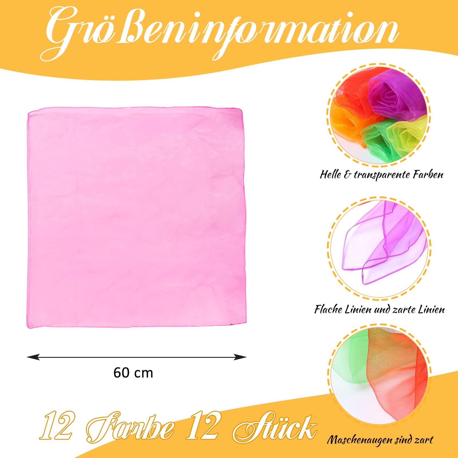 BLISSIQUEE 20 panni da giocoliere, 60 x 60 cm, in chiffon, per attività di spettacolo per bambini, danza, giocoleria e accessori sensoriali, decorazione