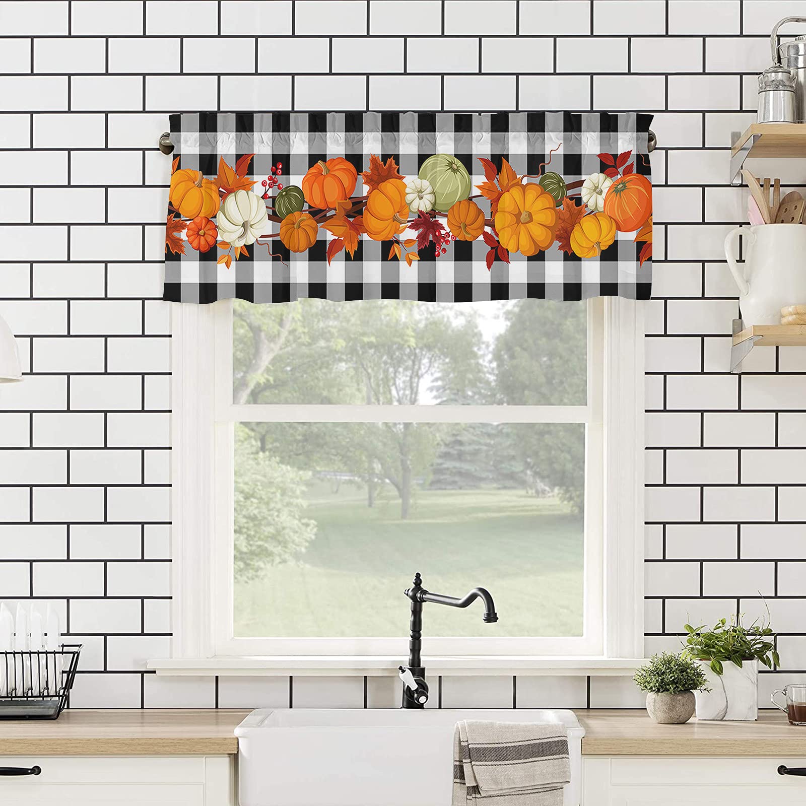 Kaifanee Herbst Vorhang 137x45cm - Deko Mit Kürbis & Ahornblatt Für Küche & Bad