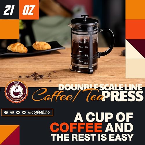 Miniatura 2 de Cafetera de prensa francesa (21 onzas), prensa de café de acero inoxidable 304 con pantalla de 4 filtros, 100% sin residuos, vidrio de borosilicato