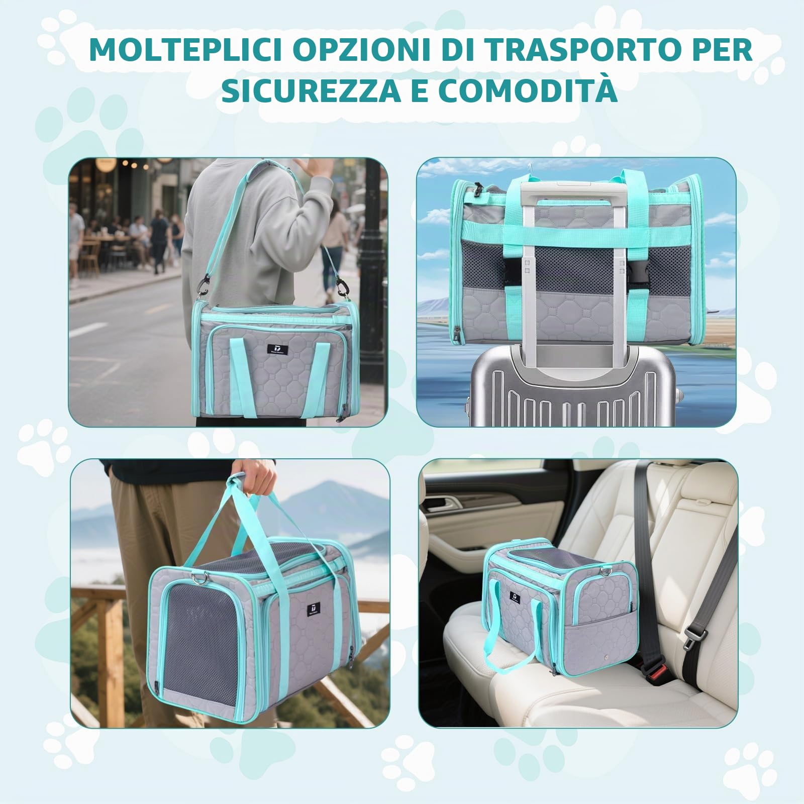 Trasportino Gatto, Borsa Per Cani Pieghevole ed Estensibile, Sicuro e Traspirante, Approvato dalle Compagnie Aeree per l'Uso come Borsa per Trasportino Cani Aereo fino a 6.8kg