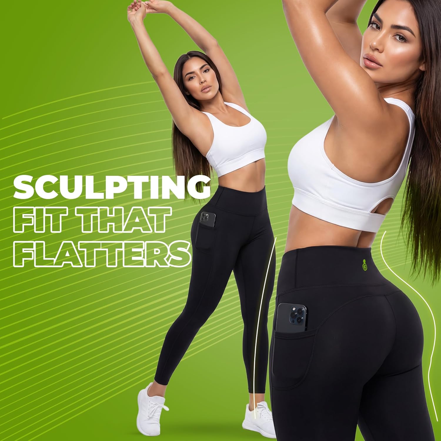 Green Drop Infused High Waist Leggings for Women, Ultra Soft Stretchy Workout Tights for Yoga, Running and Casual Wear - Image 6