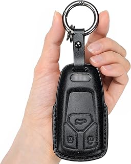 for Audi Key Fob Cover Genuine Leather with Keychain,Leather Key Case Protector Compatible with Audi A4 Q7 Q5 TT A3 A6 SQ5 SQ7 R8 S5 Smart Key Anti-dust Full Protection