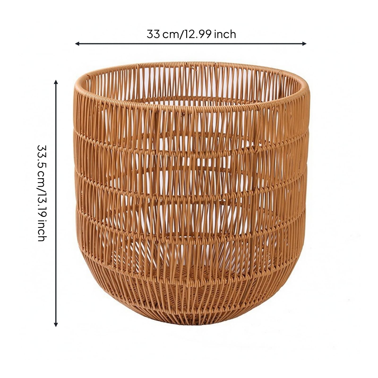 Cesto in Rattan Leggero Cestino, Cesto Portabiancheria Color Marrone Tè, Traforato, Forma Ovale, Senza Manici, Diametro 33 Cm, Altezza 33,5 Cm, Piccola