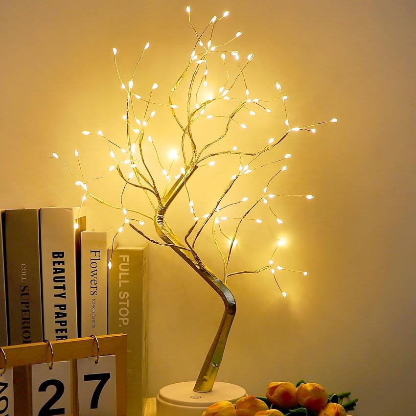 AGOTD Luci a LED per albero luminoso, 108 LED, luce bianca calda, rami regolabili, funzionamento USB/a batteria, albero decorativo, illuminazione per interni