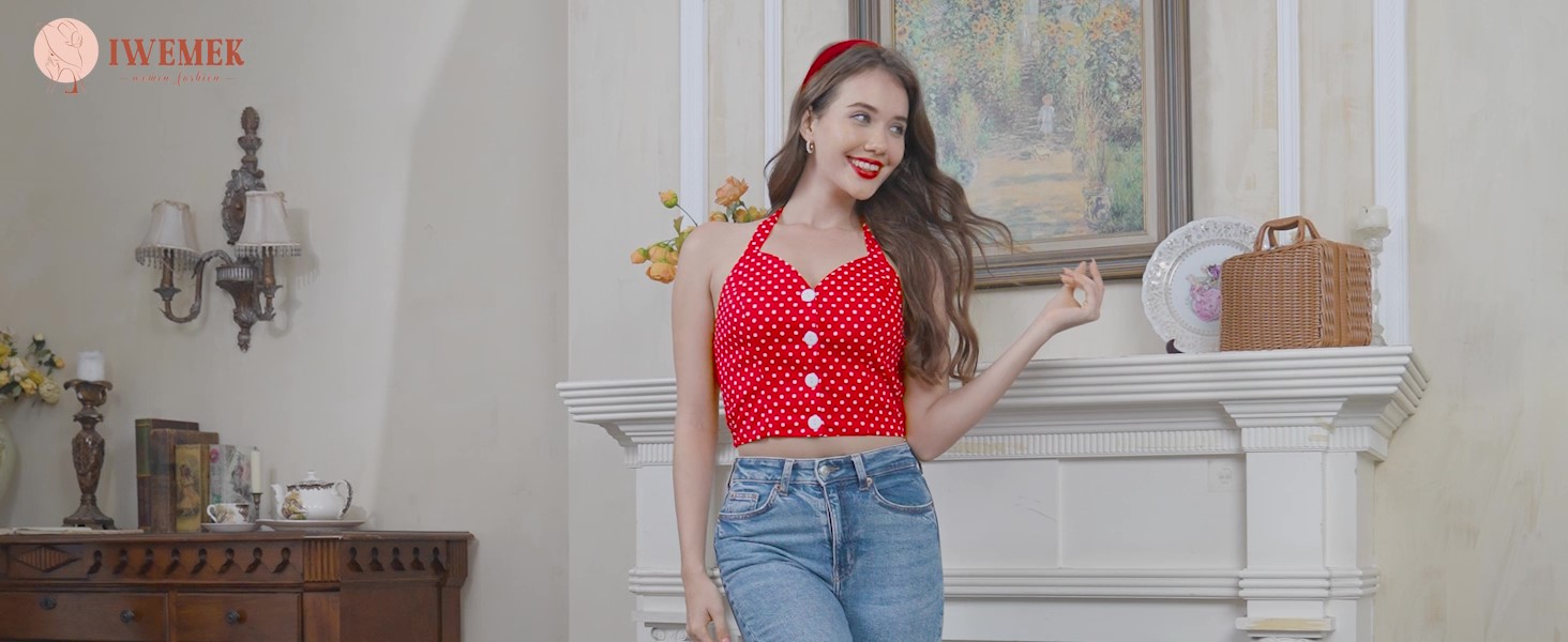 Vintage Tops for Women 1950s Polka Dot 50s Pin up Outfits