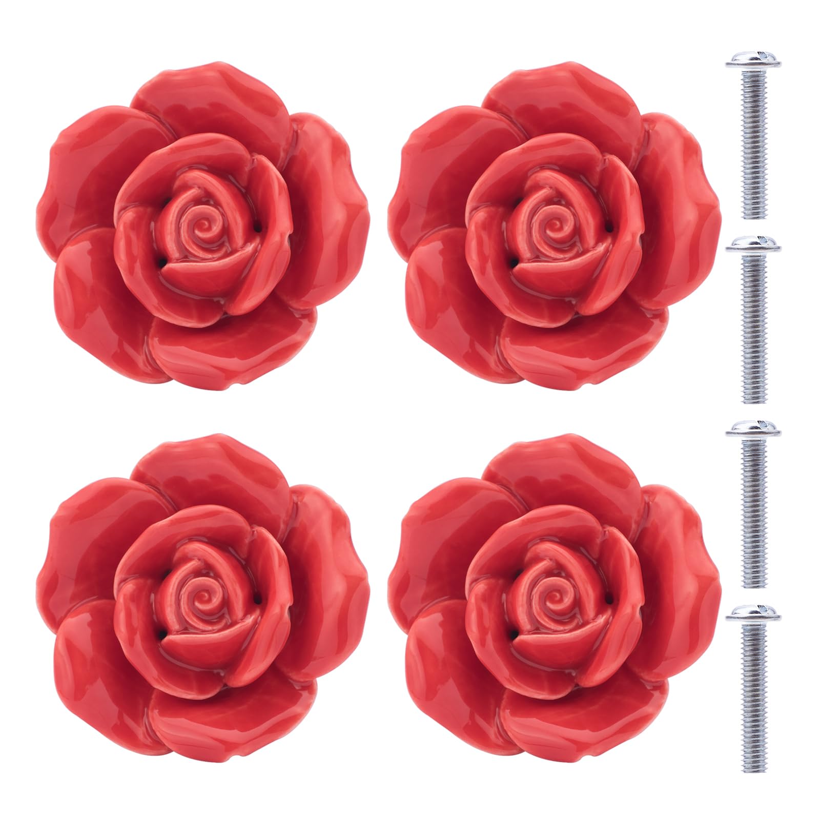Boutons de placard en céramique rose rouge lot de 4 pour meubles et commodes NAKUPENDA