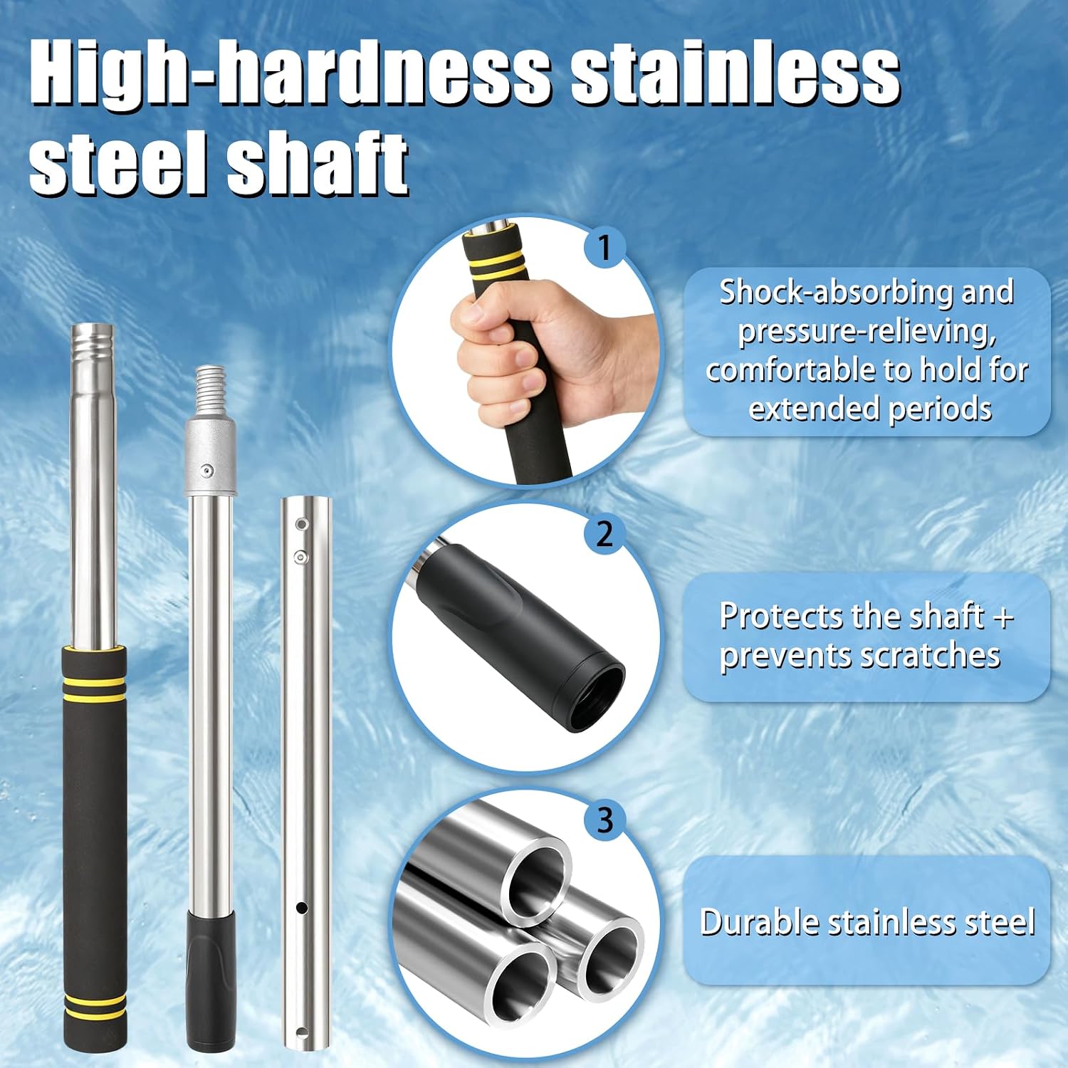 Pool Cleaner Extension Pole 2.5–12.3 Feet: Heavy-Duty Pool Extension Pole for Filter Brushes and Vacuum Heads Adjustable Thickened Steel Construction with Sponge Handle (Pool Pole)