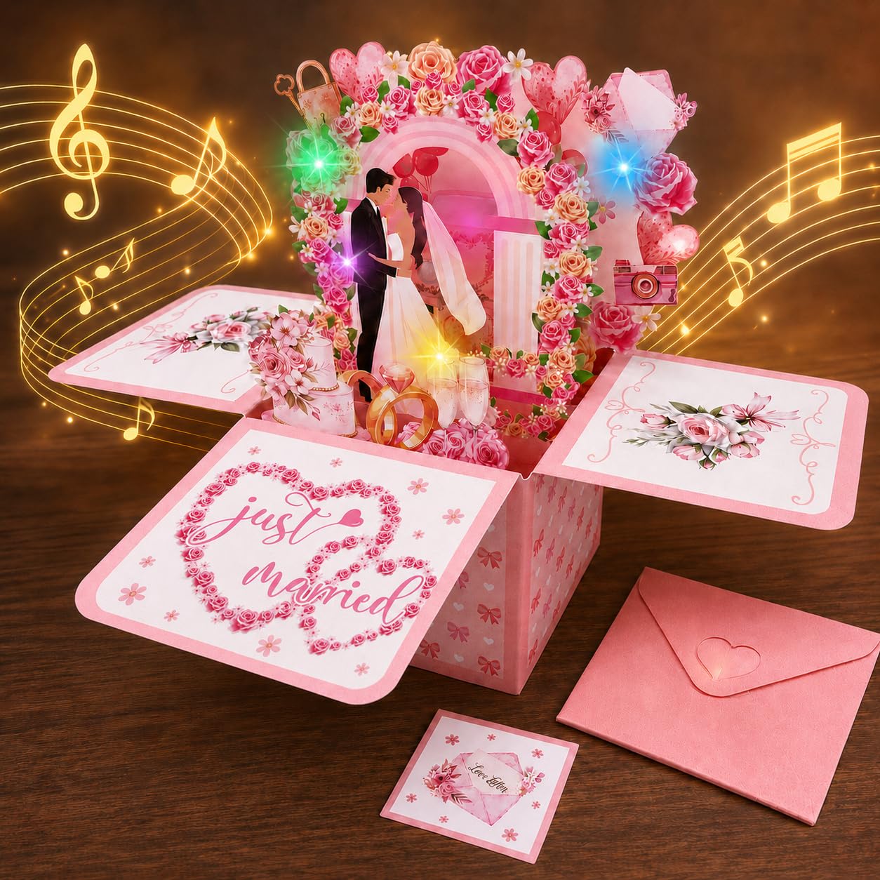 Musical Wedding Card with Light, 3D Pop Up Wedding Day Card for Couples