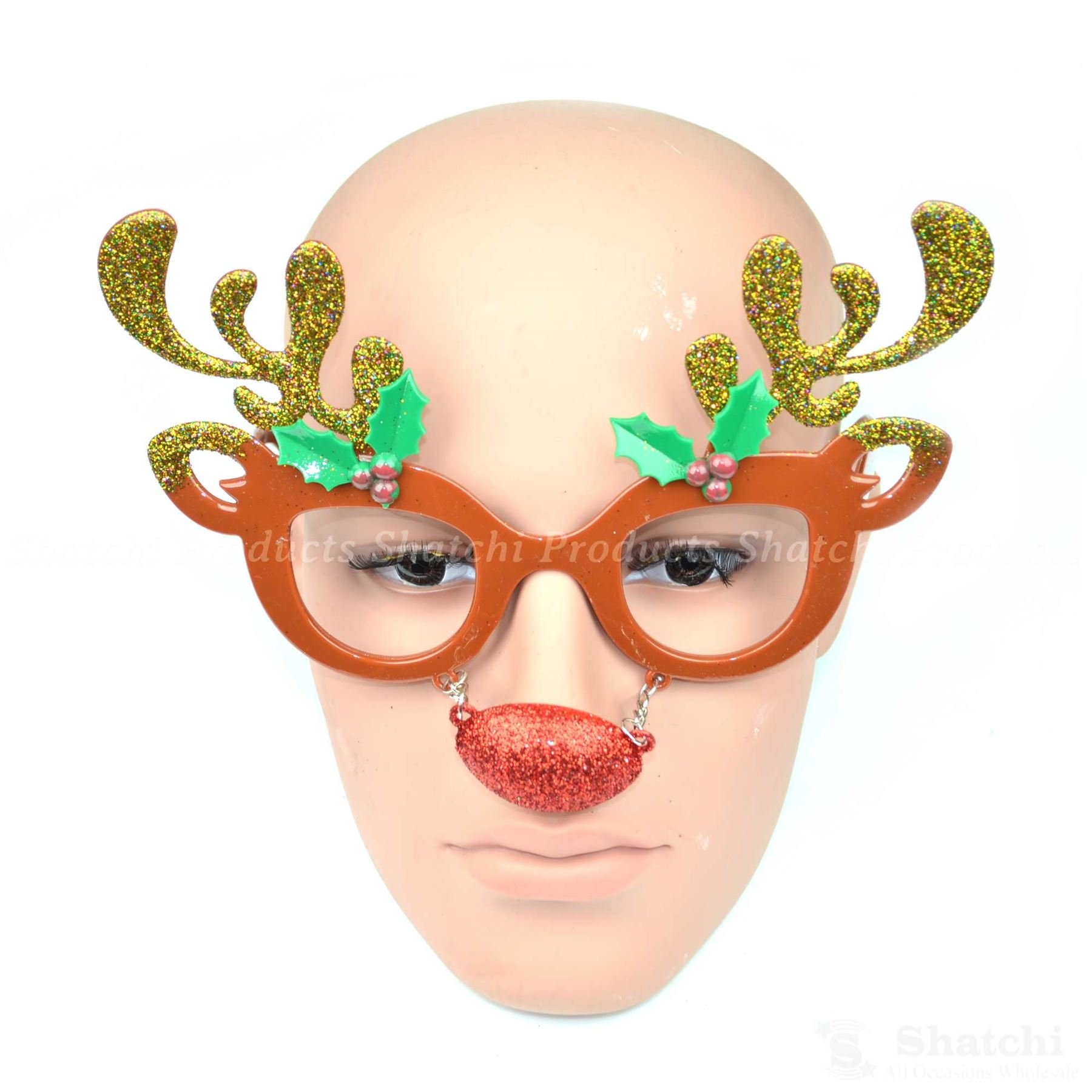Shatchi Christmas Reindeer Nose Glasses - Novelty Party Prop