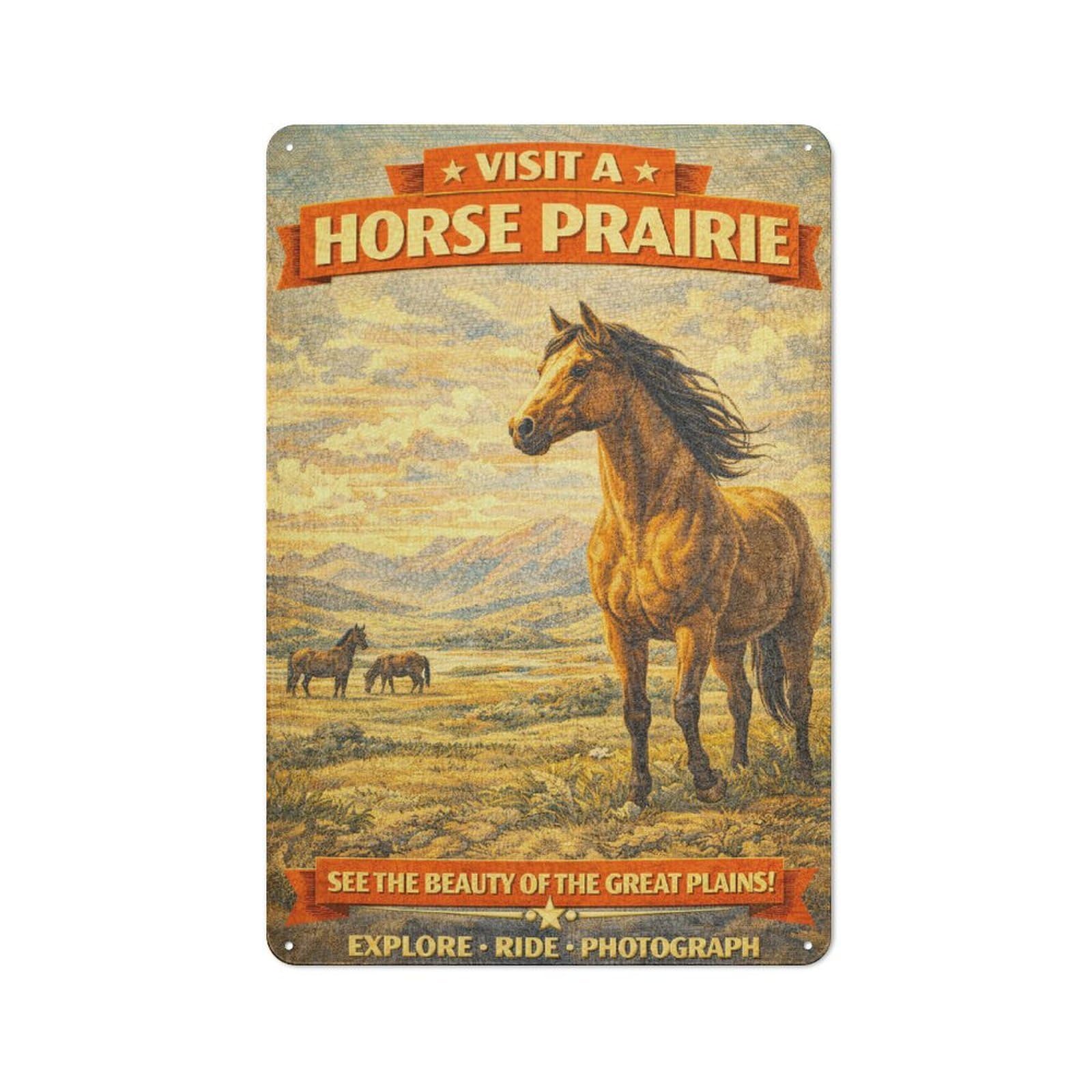 Junmoney Style-5 Vintage Tin Sign 30X20cm With Visit A Horse Prairie Vintage For Hallway Wall, For Home Interiors, Feature Walls And Decorative Displays