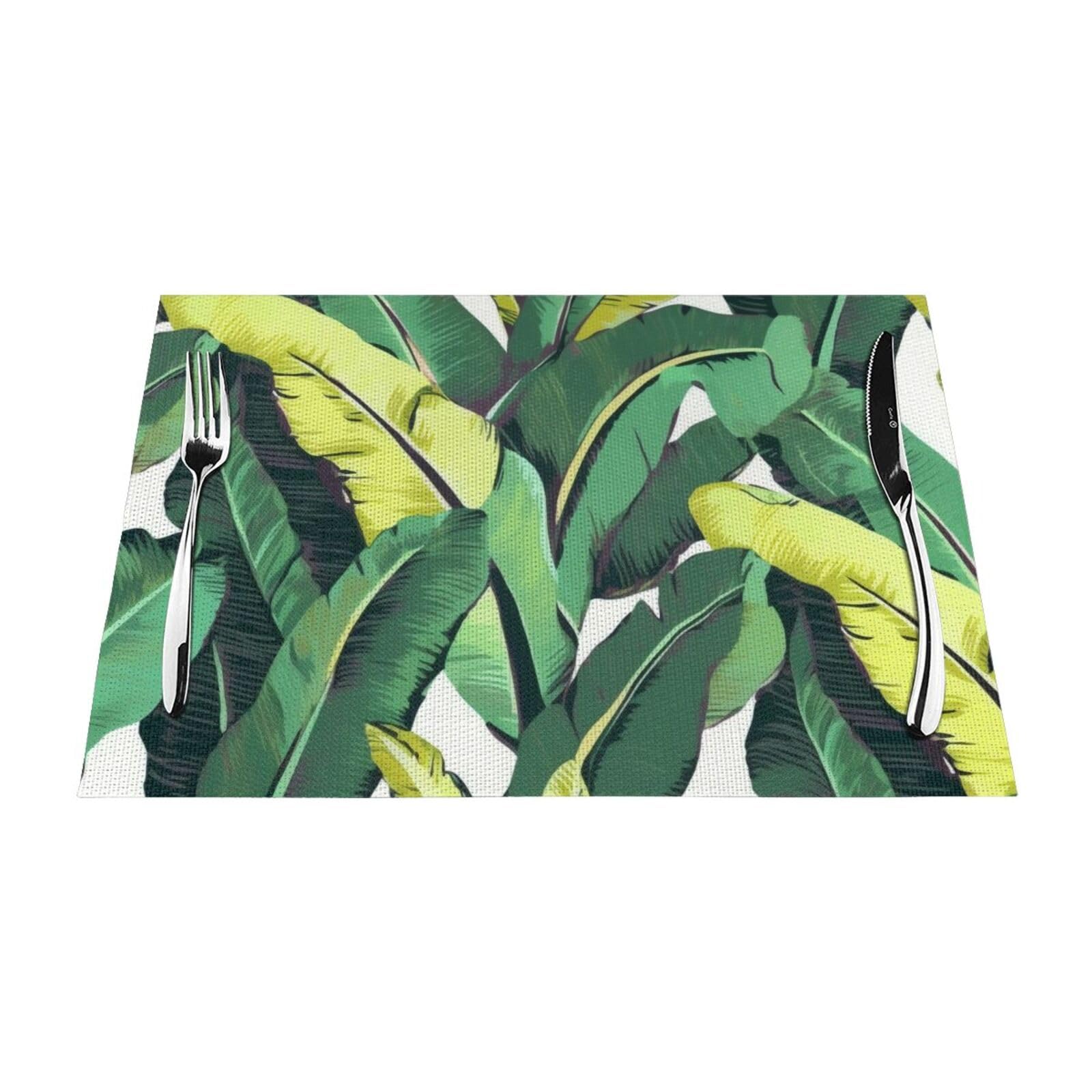 Tropical Banana Palm Leaves Printed PVC Placemat 4 PCS for Kitchen Dining Table Heat-resistand Washable Table Mats 18x12 in