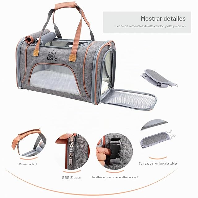 Foto 6 de 7 de PETCUTE Transportín para Perros y Gatos,Transportín de Viaje Portátil y Transpirable para Perro con Cojín…