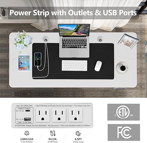 Miniatura 3 de farexon Escritorio eléctrico de pie de 59 x 24 pulgadas altura ajustable con estación de carga tomas USB escritorio de pie con estación de trabajo