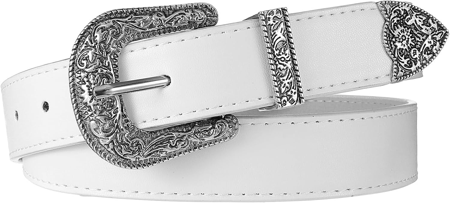 Western Belt for Women Men Leather Country Belt for Fashion and Waist Cowboys Cowgirls Carving Buckles Belts for Jeans Pants Halloween Dekorationen