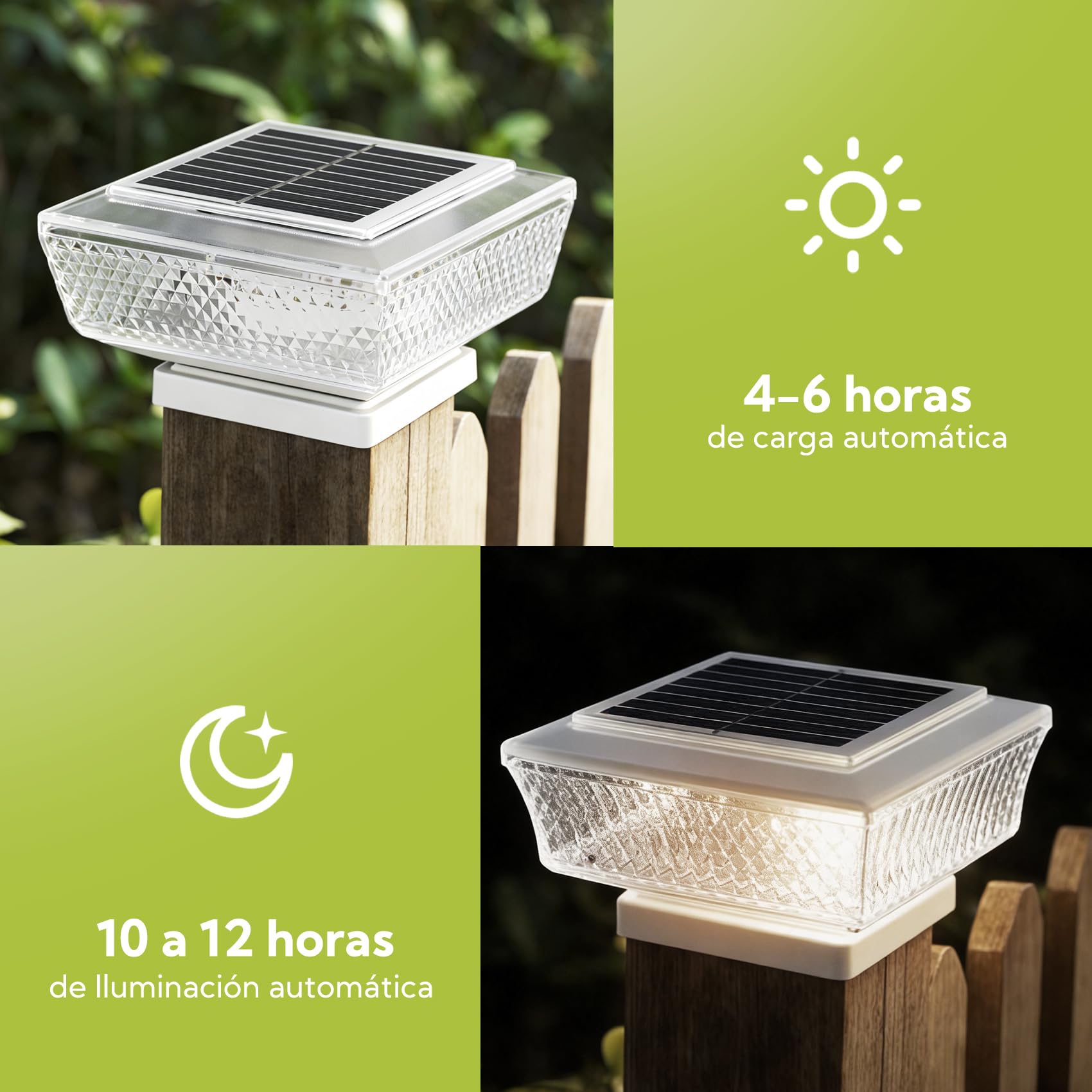 Pack de 4 Luces Solares Exterior para Escaleras, Lámpara LED con Carcasa Blanca Transparente para Peldaños, Vallas y Terrazas, Iluminación Impermeable de Alta Transmitancia, Blanco Cálido