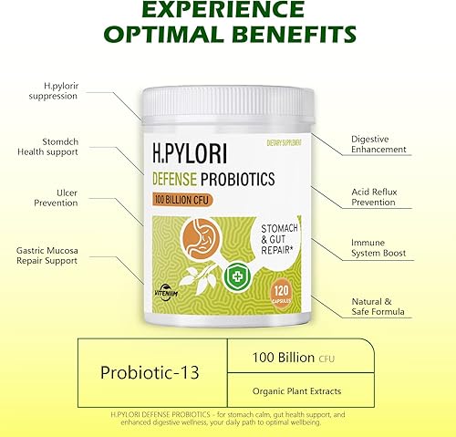 Miniatura 2 de Helicobacter pylori Defense Probióticos - Formulados con Lactobacillus reuteri, goma mastica y berberina, 100 mil millones de UFC, gastritis,