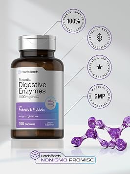 Horbaach Essential Digestive Enzymes | 100 Capsules | Enzyme Blend for Men & Women | Non-GMO & Gluten Free Supplement