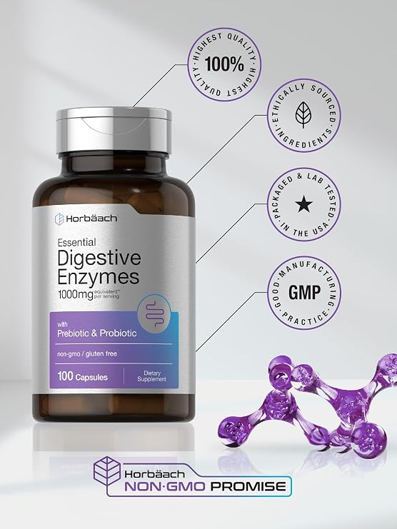 Horbaach Essential Digestive Enzymes | 100 Capsules | Enzyme Blend for Men & Women | Non-GMO & Gluten Free Supplement