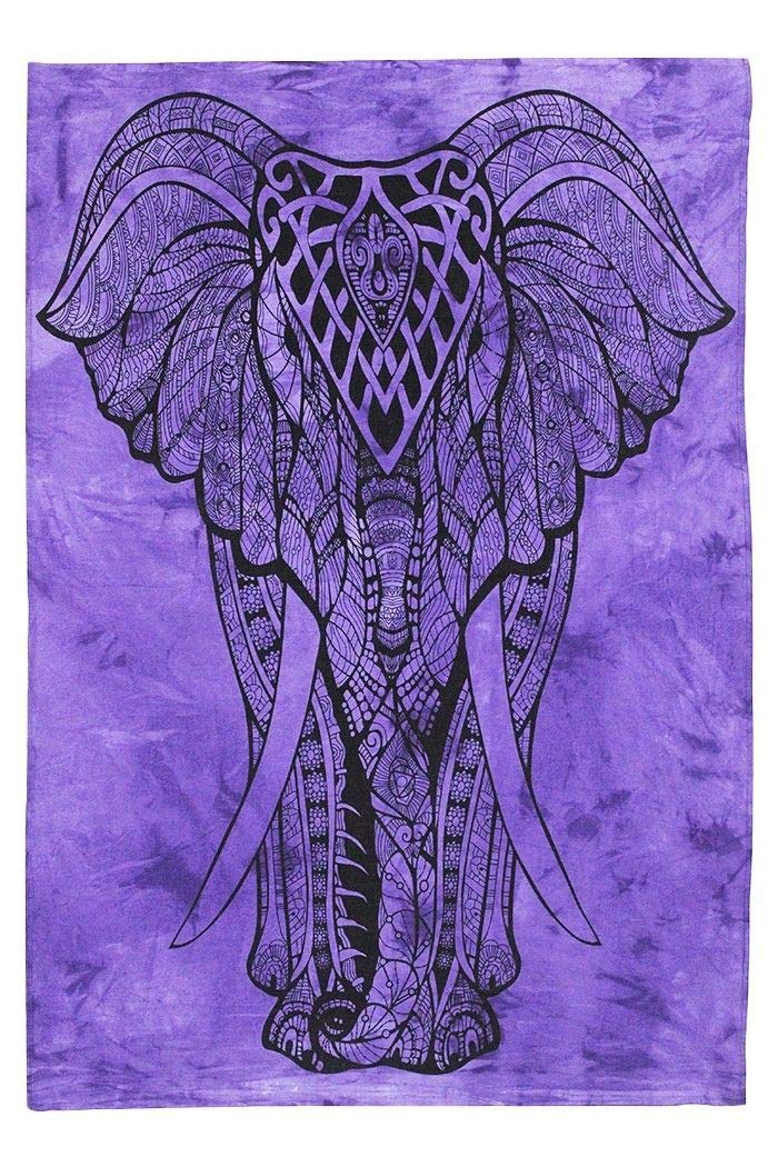 AVA Collections Puple Indian Elephant Wall Hanging Tapestry Cotton Poster Tapestry Living room bedroom Decoratiive Wall Art Poster Bohemian Hippie Boho Tapestry 40x30 inches (Large Elephant)