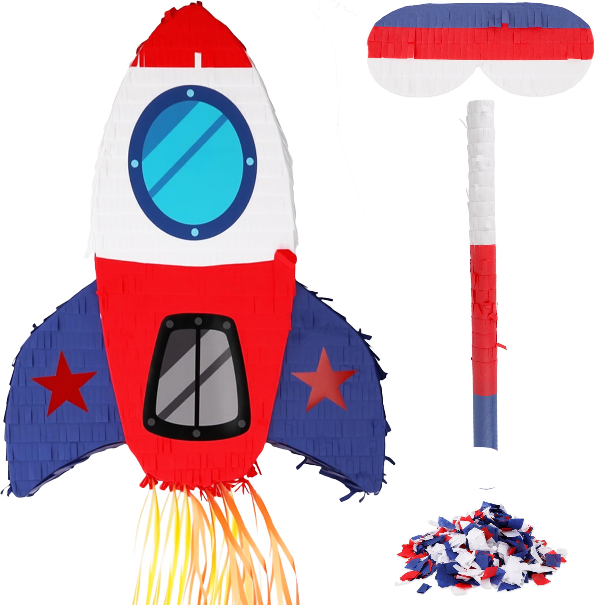 Rocket Pinata Space Ship Pinata with Stick Blindfold and Confetti for Kids Birthday Party Outer Space Astronaut Theme Party Supplies