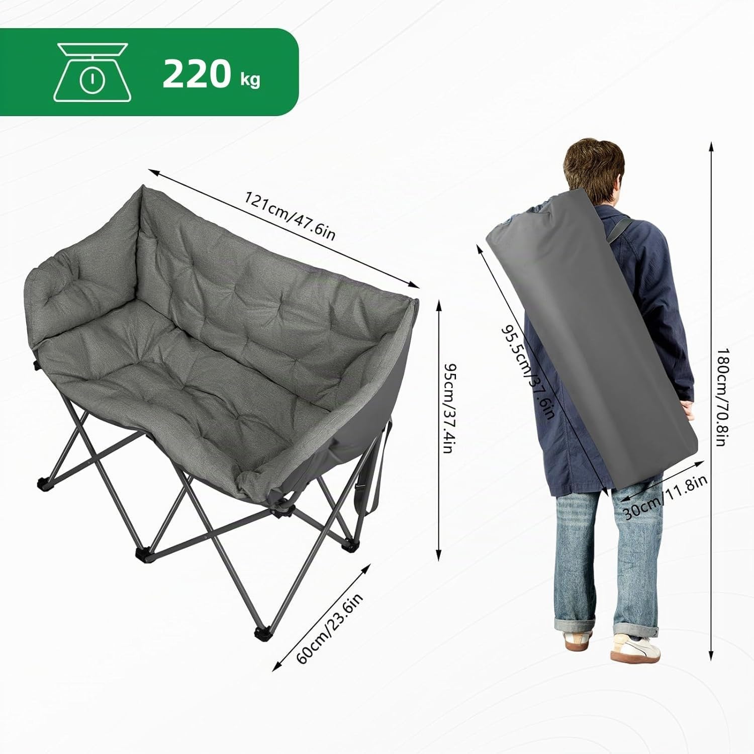 WOLTU Campingstuhl Faltbar für 2 Personen, 121 cm breit