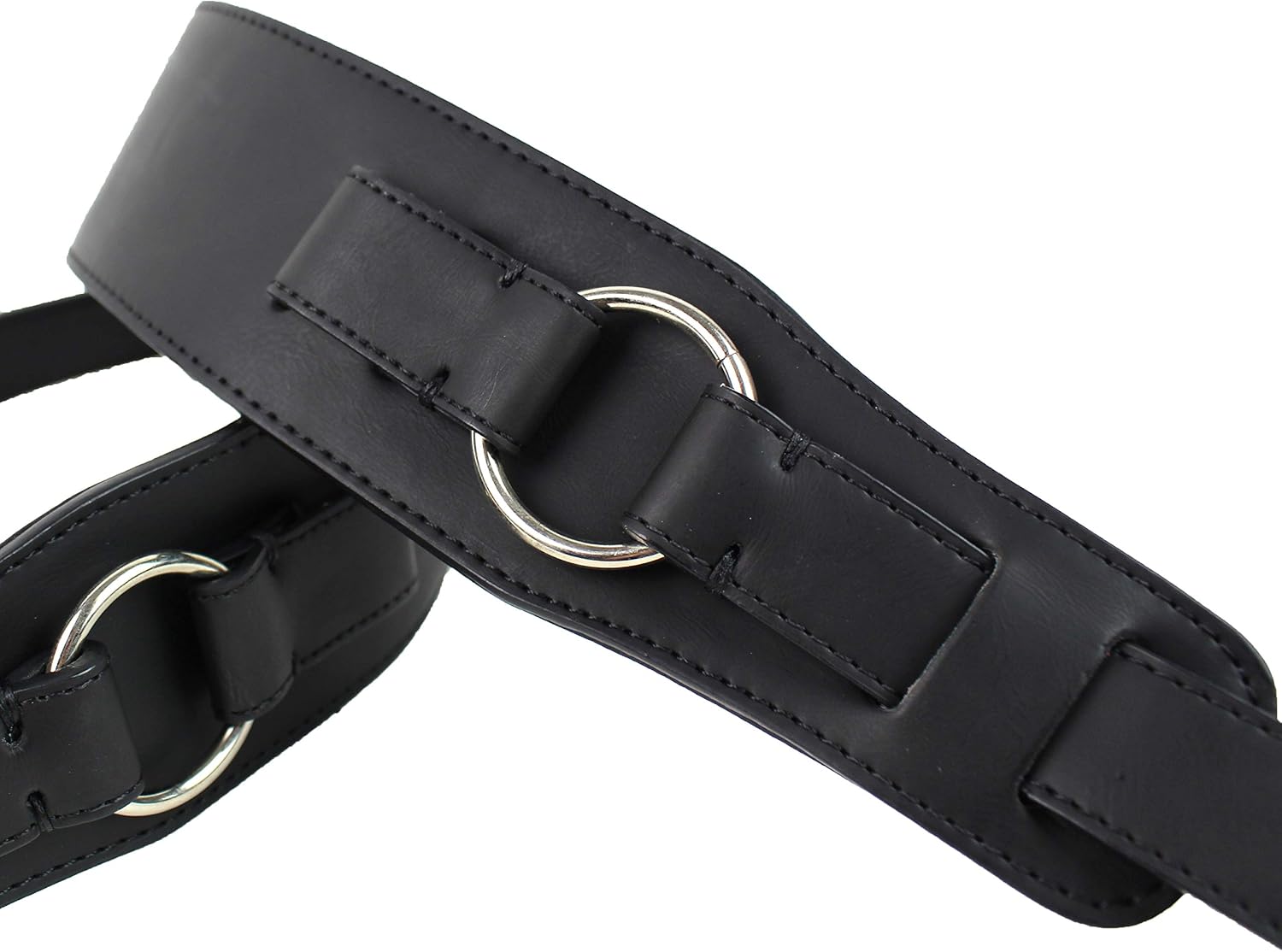 Walker And Williams G-815 Charcoal Black Reinforced Harness Guitar Strap With Padded Glove Leather Back And Nickel Plated Rings For Acoustic, Electric, And Bass Guitars