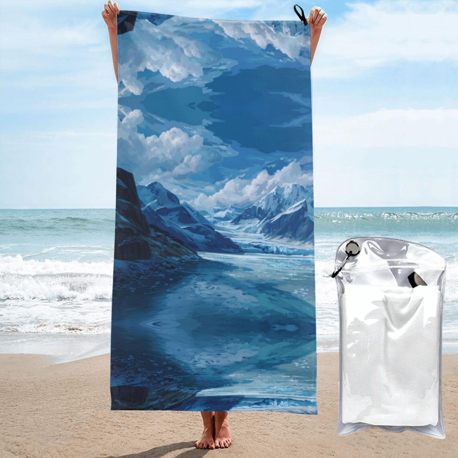 ESNAIUVCD Glacier Scenery Print Beach Towel, Microfibre Sauna Towel, Quick-Drying Fitness Towel, Lightweight And Thin Portable Sauna Towel