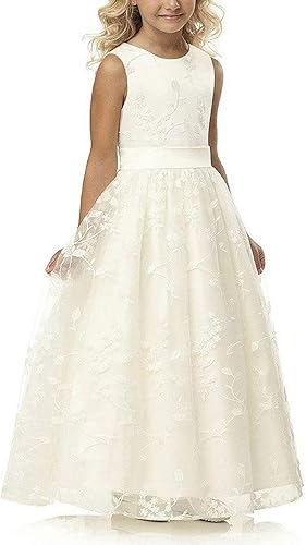 A line Wedding Pageant Lace Flower Girl Dress with Belt