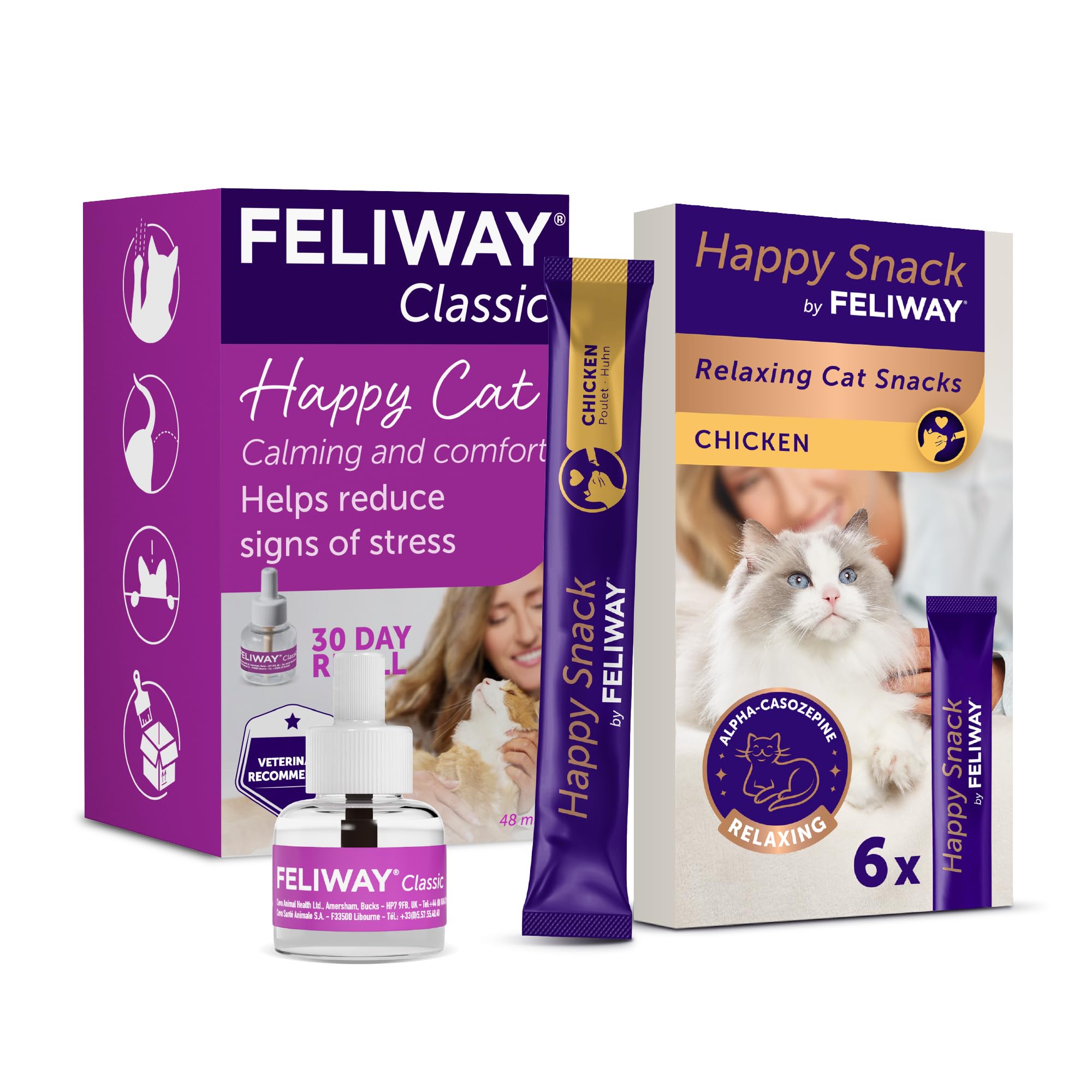 FELIWAY Classic 30 day Refill & Happy Snack by FELIWAY Delicious Relaxing Chicken Flavour Treat for Cats