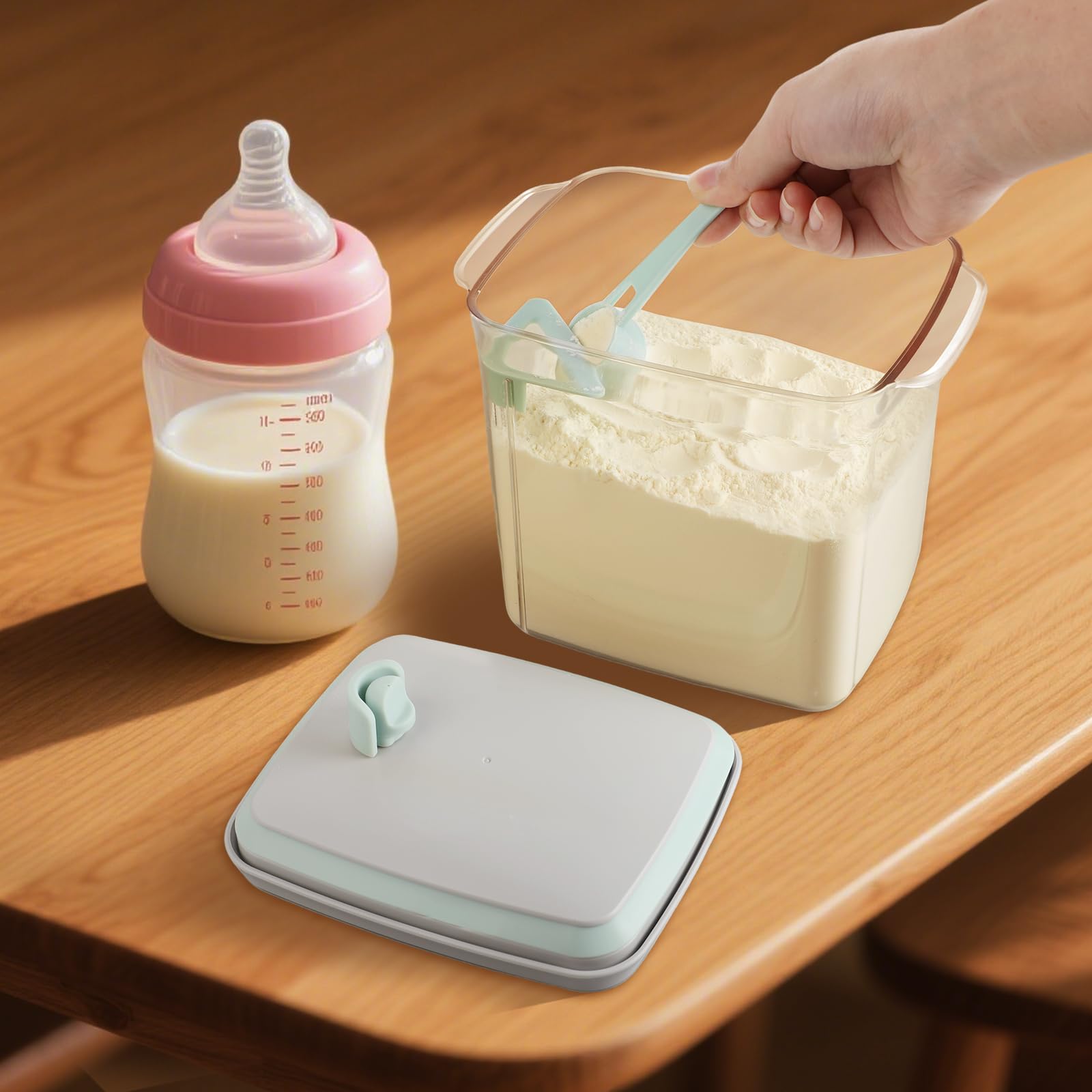 Dispensador de leche en polvo 1700 ml - Recipiente de polvo sellado con cuchara - Caja portátil de leche en polvo - Caja de almacenamiento de proteína en polvo - Adecuado para almacenar leche en polvo