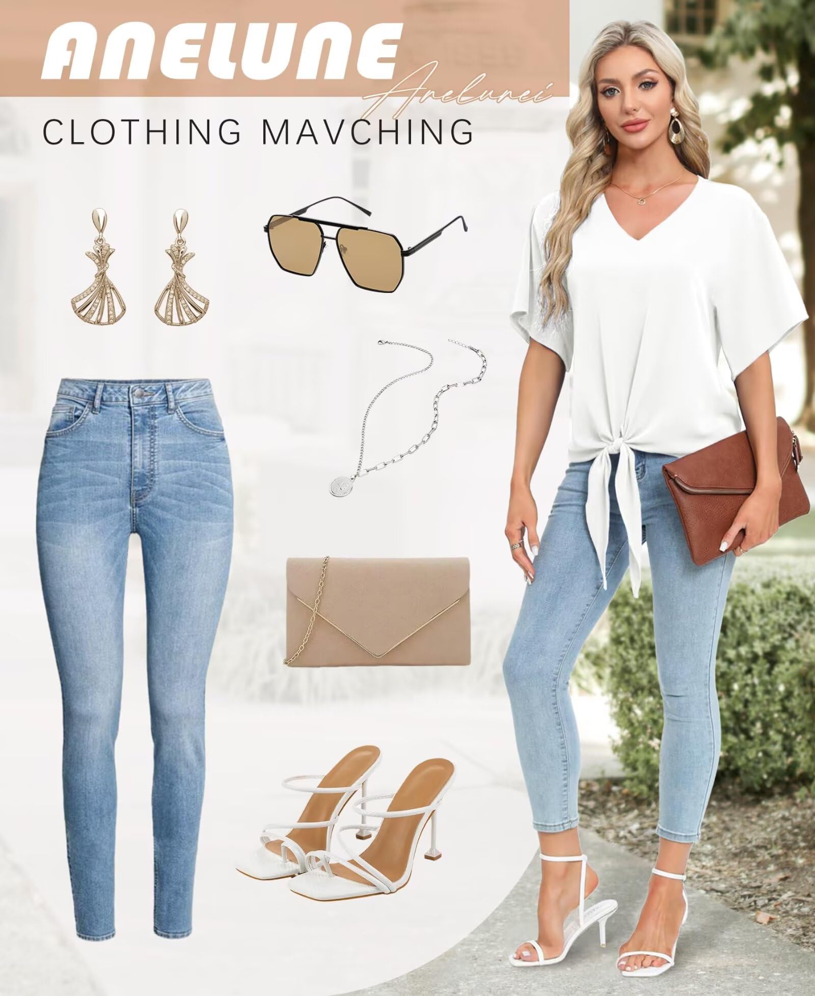 Bluse Damen Sommer Chiffon Tunika Tops Kurzarm Elegant Oberteile V-Ausschnitt Loose Casual Tie Front Trompetenärmel T Shirts S-2XL