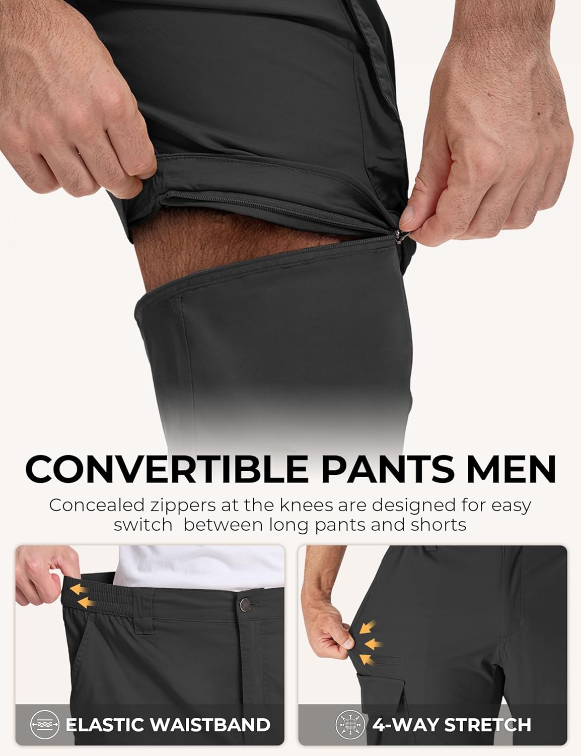 Convertible Mens Hiking Pants - Zip Off Lightweight Quick Dry Cargo Pants for Men 8 Pockets for Camping Travel Fishing