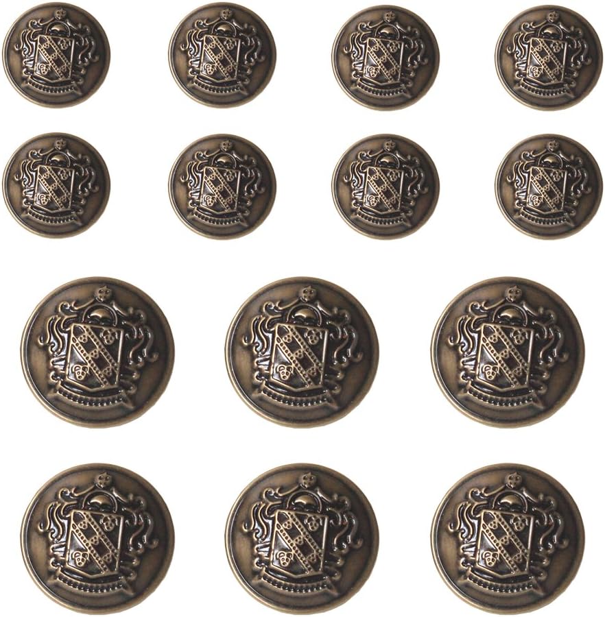 YaHoGa 14 PCS Antique Brass Blazer Buttons Set 20mm (4/5 inch) 15mm (3/5 inch) for Blazers, Suits, Sport Coat, Uniform, Jackets (MB20310)