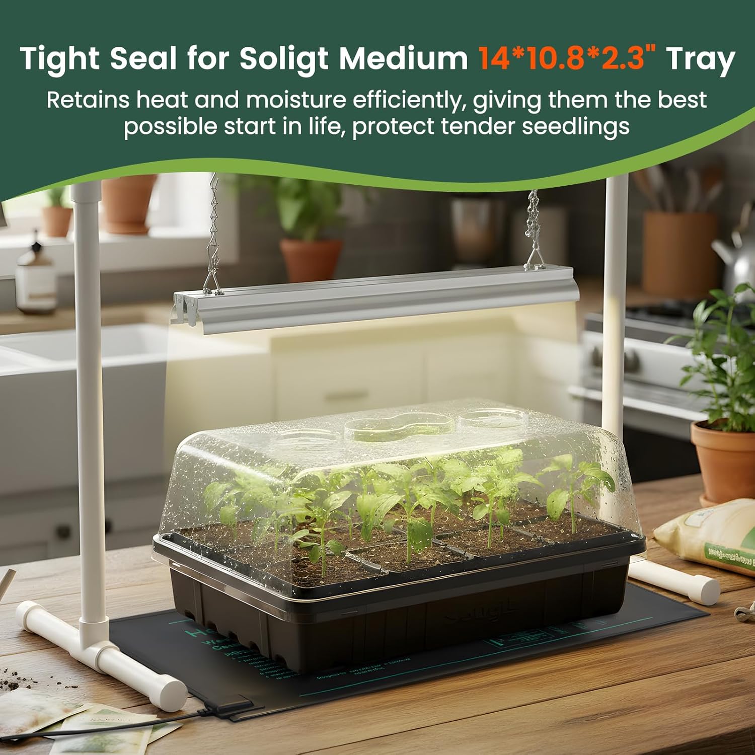 5 Pack 5" High Humidity Domes for SOLIGT Medium 14 * 10.8 * 2.3" Seed Starting Trays, Adjustable Vents, Portable Handle, Clear View, Unobstructed Light