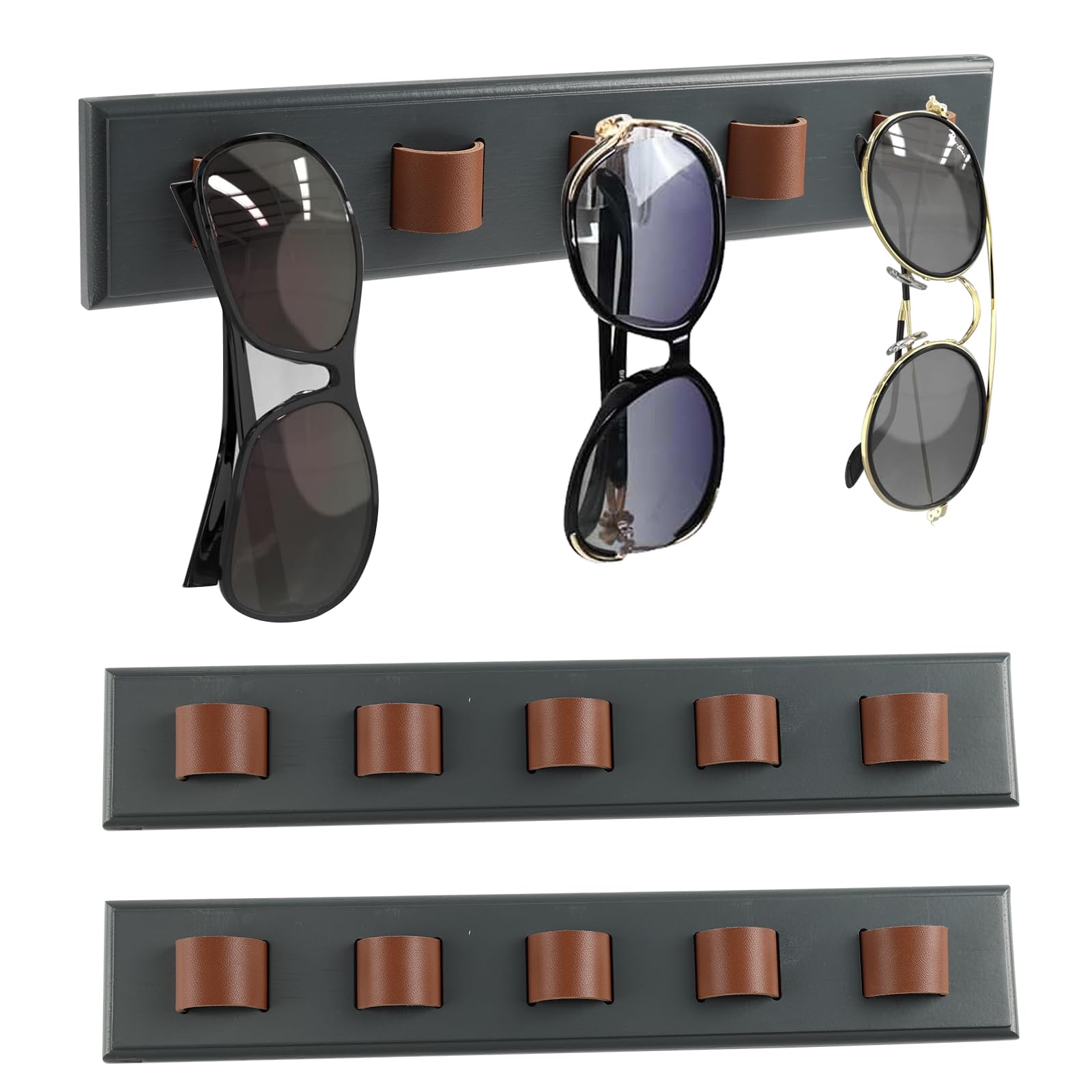 Gzsekken 3 Pack Sunglasses Organiser,Wall Mounted Sunglasses Holder,Wooden Sunglasses Rack Wall Display for Glasses,Hanging Your Multiple Eyeglasses, for Front Door Entryway Living Room Garage
