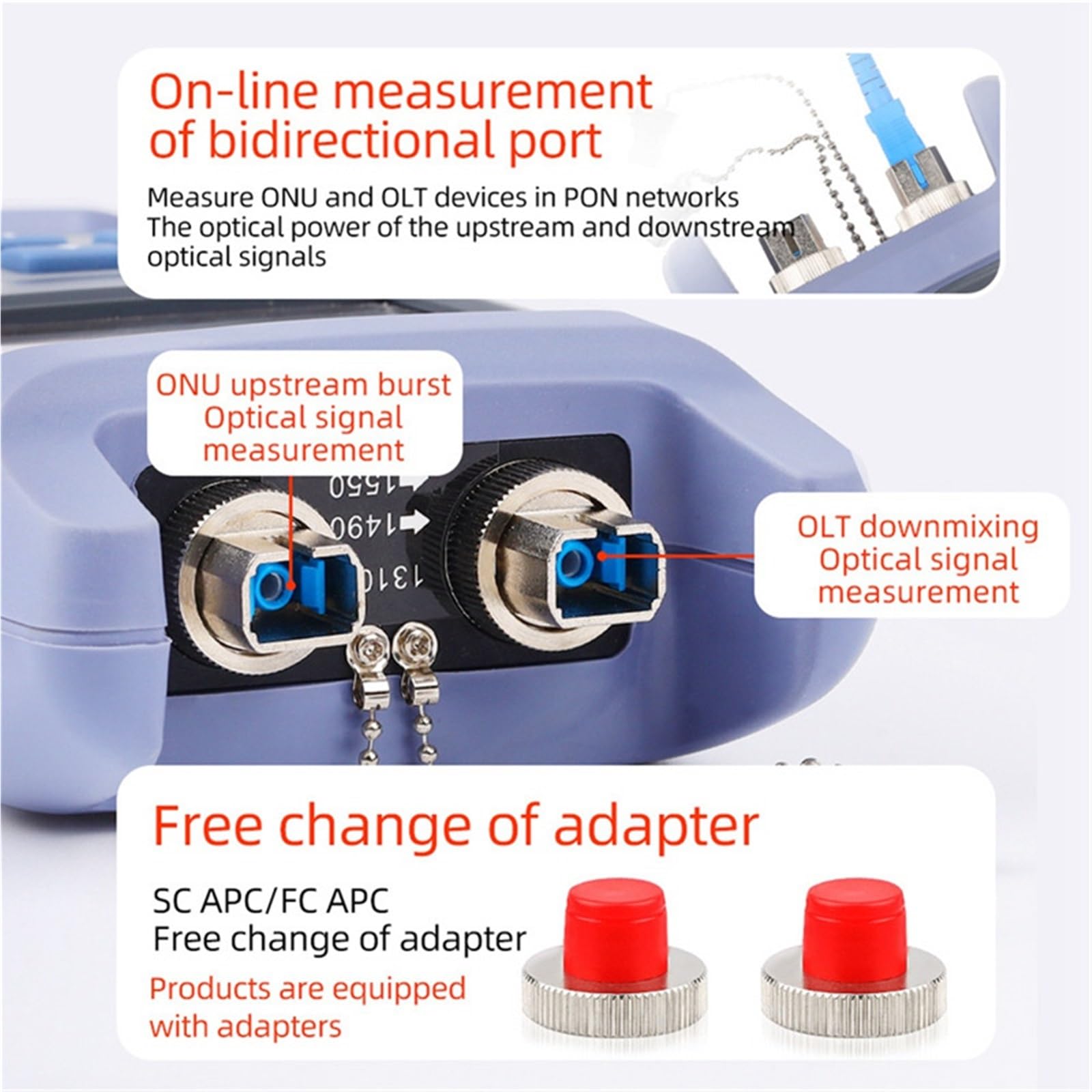 Medidor de potencia PON de fibra óptica portátil con pantalla, comprobador de red PON for FTTX/ONT/OLT 1310/1490/1550 Nm